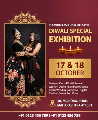 Festive Elegant Diwali Special Fashion Exhibition Poster Template