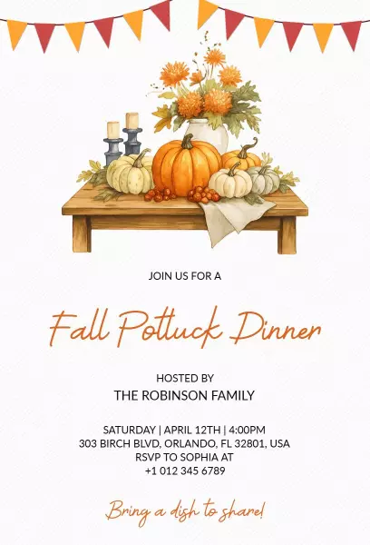 Festive Fall Harvest Potluck Dinner Invitation Template