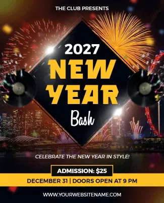 Festive Fireworks 2027 New Year's Bash Flyer Template