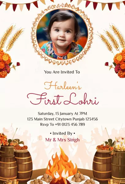 Festive First Lohri Celebration Family Gathering Invitation Template