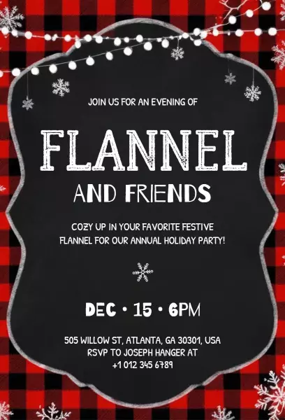 Festive Flannel Holiday Gathering Celebration Invitation Template