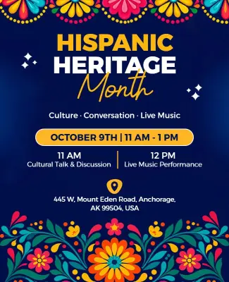 Festive Floral Hispanic Heritage Month Cultural Event Flyer Template