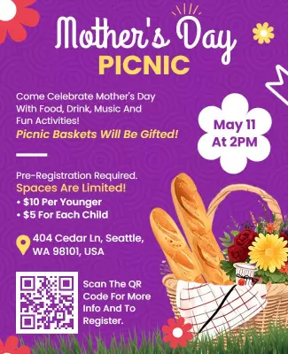 Festive Floral Mother's Day Picnic Celebration Poster Template