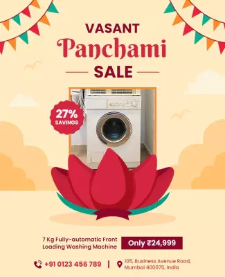 Festive Floral Vasant Panchami Sale Washing Machine Poster Template