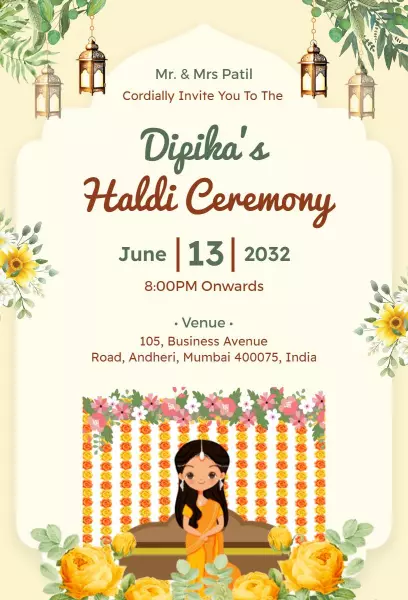 Festive Floral Yellow Haldi Ceremony Invitation Template