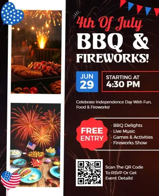 Festive Fourth of July BBQ and Fireworks Celebration Flyer Template