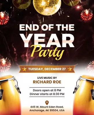 Festive Gold and Black End of the Year Party Poster Template