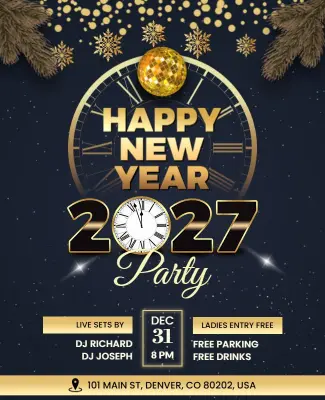 Festive Gold and Black New Year Countdown Celebration Flyer Template