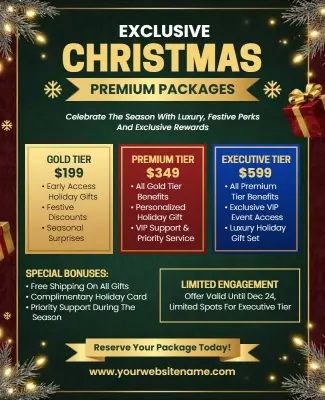 Festive Gold and Green Christmas Packages Promotion Flyer Template