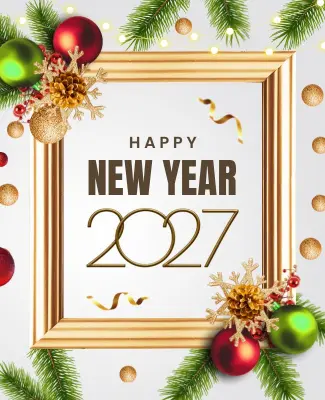 Festive Gold and Green New Year 2027 Celebration Flyer Template