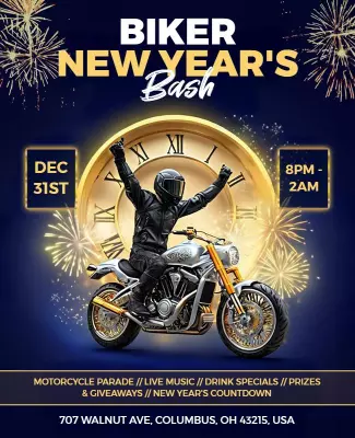 Festive Gold Biker New Year's Celebration Bash Poster Template