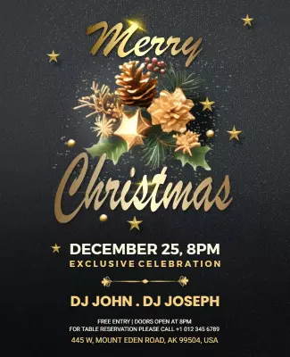 Festive Gold Christmas Celebration Party Poster Template