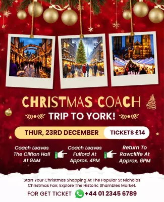 Festive Gold Christmas Coach Trip to York Poster Template
