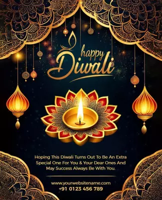 Festive Gold Floral Diwali Celebration Greeting Poster Template