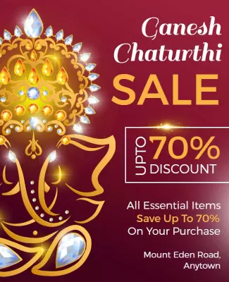Festive Gold Ganesh Chaturthi Sale Discount Poster Template