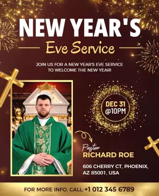 Festive Gold New Year's Eve Service Celebration Poster Template