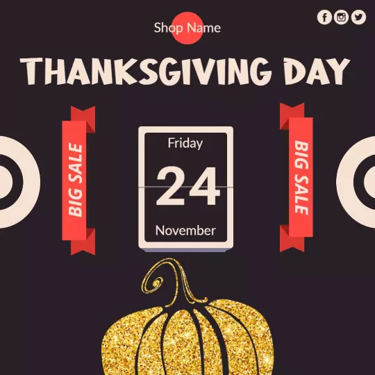 Festive Golden Pumpkin Thanksgiving Day Sale Ad Template