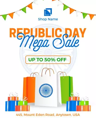 Festive Green and Orange Republic Day Mega Sale Poster Template