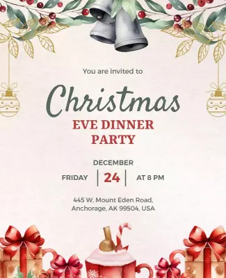 Festive Green Christmas Eve Dinner Party Poster Template