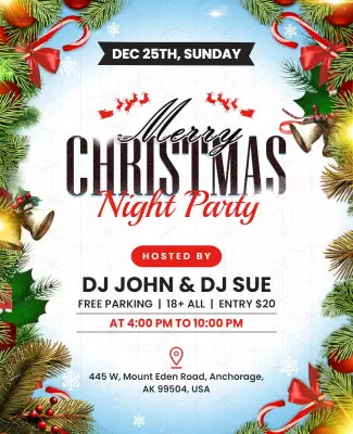 Festive Green Christmas Night Party Celebration Poster Template