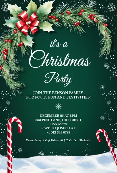 Festive Green Christmas Party Celebration Invitation Template