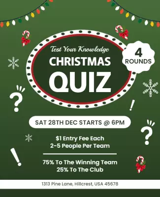 Festive Green Christmas Quiz Night Challenge Poster Template