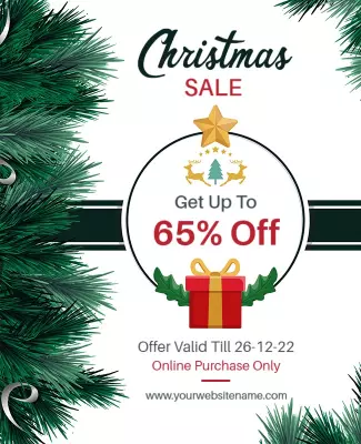 Festive Green Christmas Sale with Gift Box Poster Template