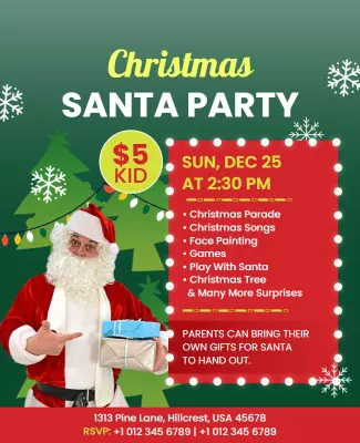Festive Green Christmas Santa Party Celebration Poster Template