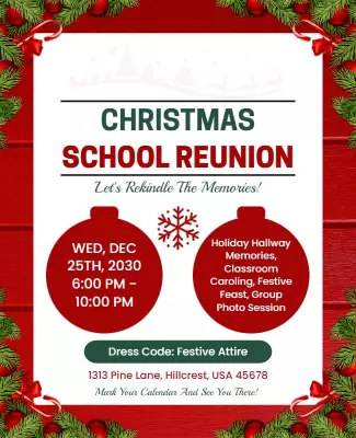 Festive Green Christmas School Reunion Celebration Poster Template