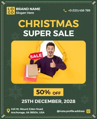 Festive Green Christmas Super Sale Discount Poster Template
