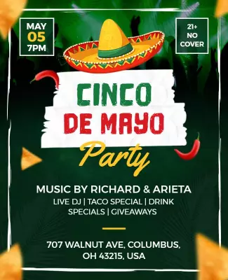 Festive Green Cinco de Mayo Celebration Party Poster Template