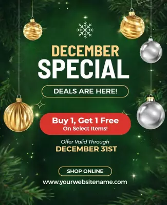 Festive Green December Special Holiday Deals Poster Template