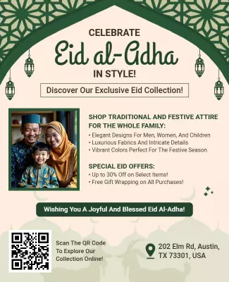 Festive Green Eid al-Adha Celebration Attire Promotion Poster Template