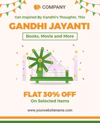 Festive Green Gandhi Jayanti Discount Sale Poster Template