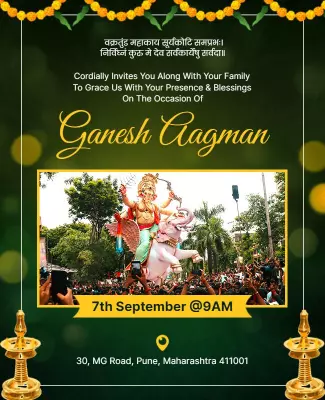 Festive Green Ganesh Aagman Invitation Celebration Poster Template