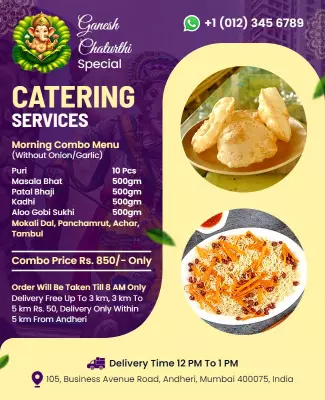 Festive Green Ganesh Chaturthi Catering Services Poster Template