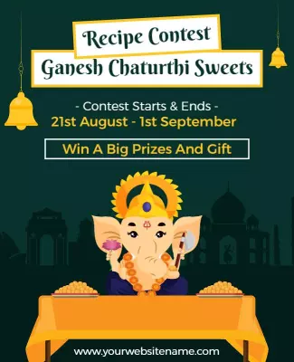 Festive Green Ganesh Chaturthi Recipe Contest Poster Template