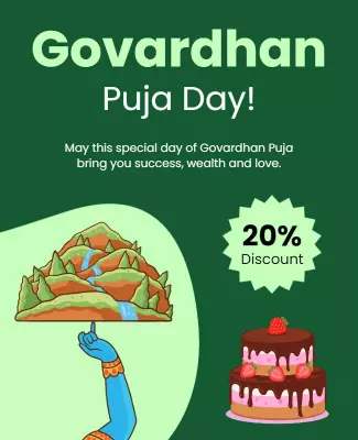 Festive Green Govardhan Puja Day Celebration Poster Template