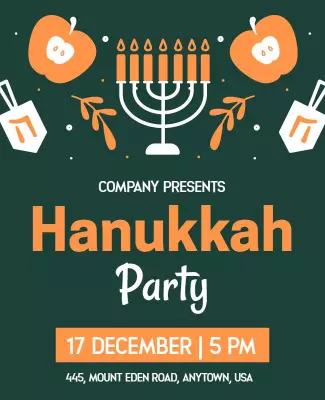 Festive Green Hanukkah Celebration Party Poster Template