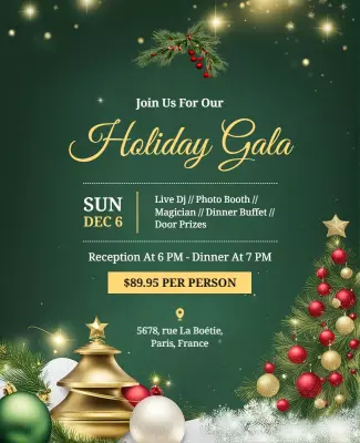 Festive Green Holiday Gala Celebration Poster Template