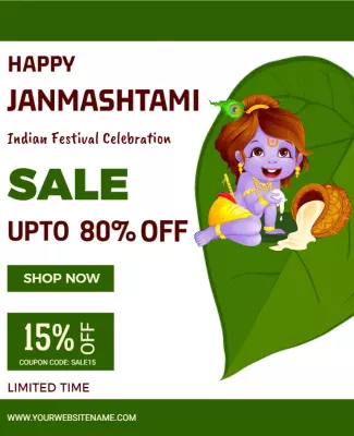 Festive Green Janmashtami Celebration Sale Poster Template