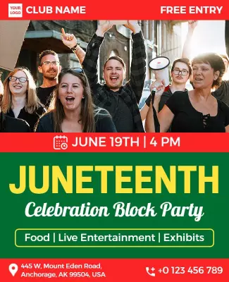 Festive Green Juneteenth Celebration Block Party Poster Template