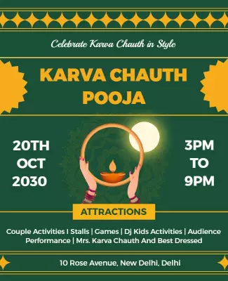 Festive Green Karva Chauth Pooja Celebration Poster Template