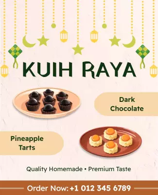 Festive Green Kuih Raya Homemade Treats Poster Template