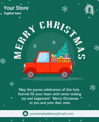 Festive Green Merry Christmas Pickup Truck Poster Template
