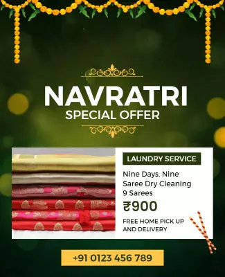 Festive Green Navratri Special Offer Laundry Service Poster Template