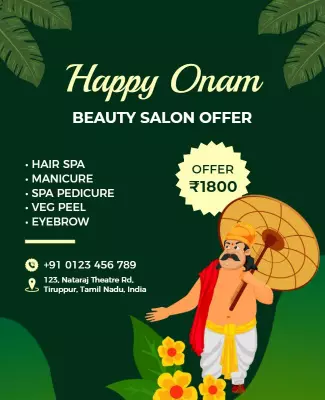 Festive Green Onam Beauty Salon Offer Poster Template