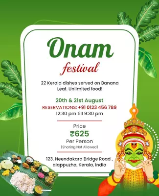 Festive Green Onam Kerala Cuisine Celebration Poster Template