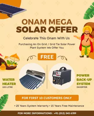 Festive Green Onam Mega Solar Offer Promotion Poster Template