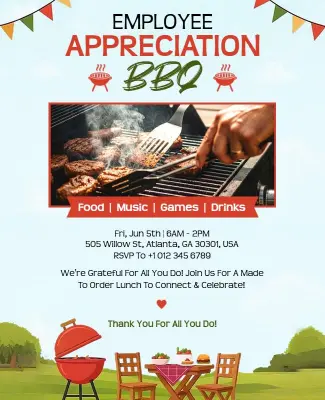 Festive Green Outdoor Employee BBQ Celebration Flyer Template